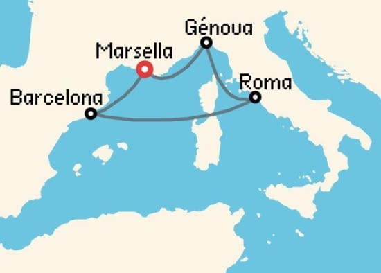 Itinerario del Crucero Mediterráneo desde Marsella MSC Cruceros