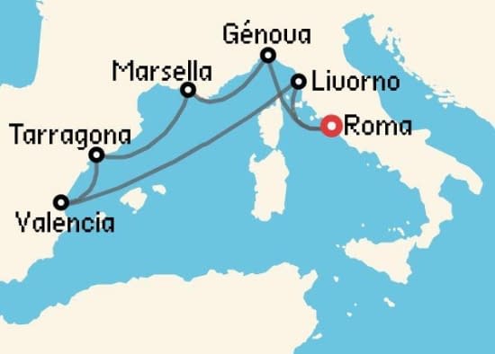 Itinerario del Crucero Mediterráneo desde Roma - Civitavecchia MSC Cruceros