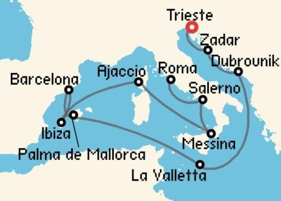 Itinerario del Crucero Mediterráneo desde Trieste Cunard
