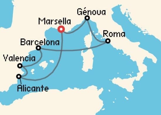 Itinerario del Crucero Mediterráneo desde Marsella MSC Cruceros
