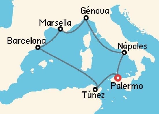 Itinerario del Crucero Mediterráneo desde Palermo - Sicilia MSC Cruceros