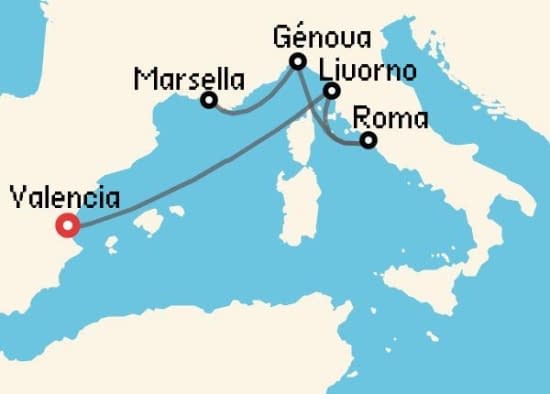 Itinerario del Crucero Mediterráneo desde Valencia MSC Cruceros