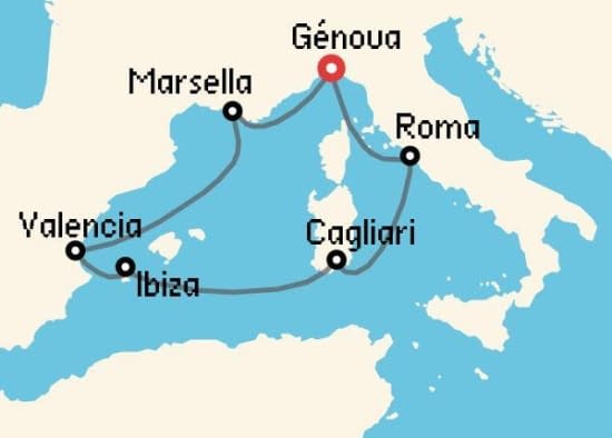 Itinerario del Crucero Mediterráneo desde Génova MSC Cruceros