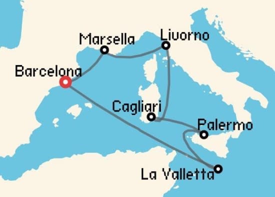 Itinerario del Crucero Mediterráneo desde Barcelona MSC Cruceros
