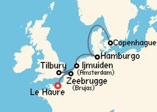 Itinerario del Crucero Báltico y Norte de Europa desde Le Havre - París Norwegian Cruise Line