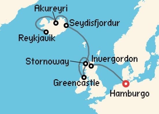 Itinerario del Crucero Báltico y Norte de Europa desde Hamburgo Explora Journeys