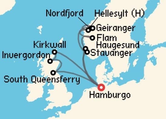 Itinerario del Crucero Báltico y Norte de Europa desde Hamburgo Costa Cruceros