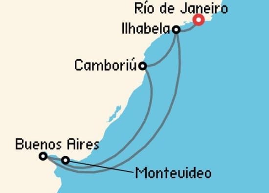 Itinerario del Crucero Sudamérica desde Río de Janeiro Costa Cruceros