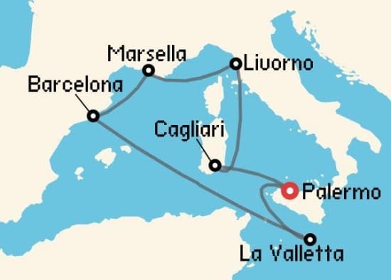 Itinerario del Crucero Mediterráneo desde Palermo - Sicilia MSC Cruceros
