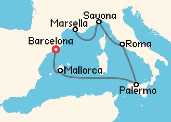 Itinerario del Crucero Mediterráneo desde Barcelona Costa Cruceros