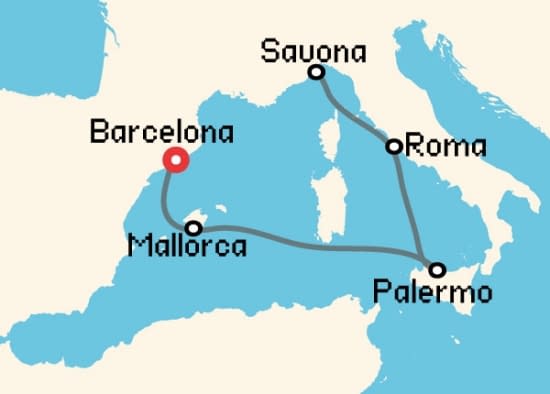 Itinerario del Crucero Mediterráneo desde Barcelona Costa Cruceros