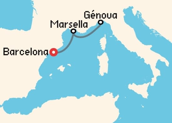 Itinerario del Crucero Mediterráneo desde Barcelona MSC Cruceros