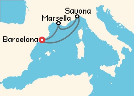 Itinerario del Crucero Mediterráneo desde Barcelona Costa Cruceros