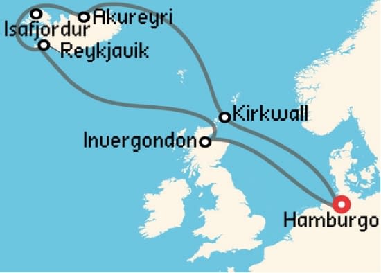 Itinerario del Crucero Islandia y Groenlandia desde Hamburgo MSC Cruceros