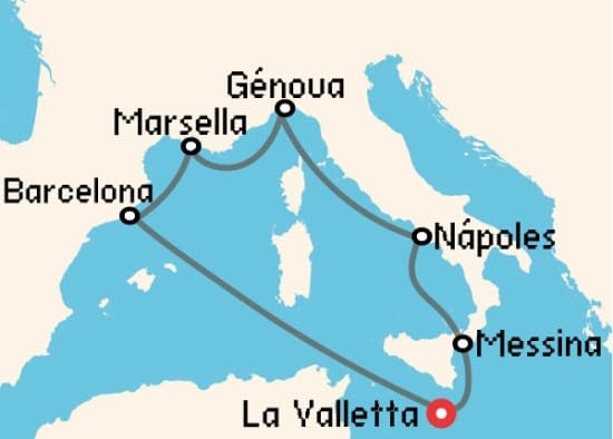 Itinerario del Crucero Mediterráneo desde La Valletta MSC Cruceros