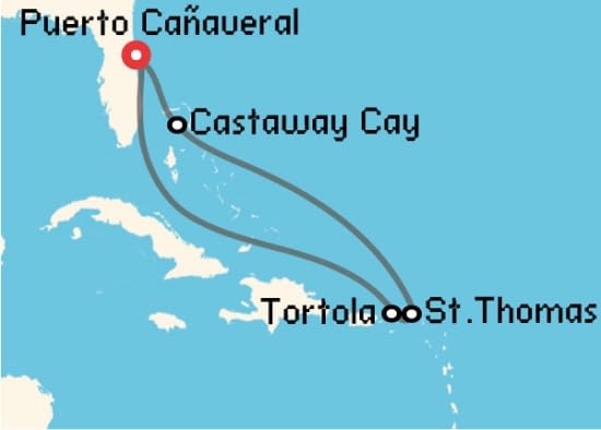 Itinerario del Crucero Caribe desde Puerto Cañaveral Disney Cruise Line