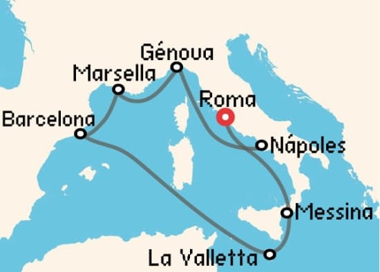 Itinerario del Crucero Mediterráneo desde Roma - Civitavecchia MSC Cruceros