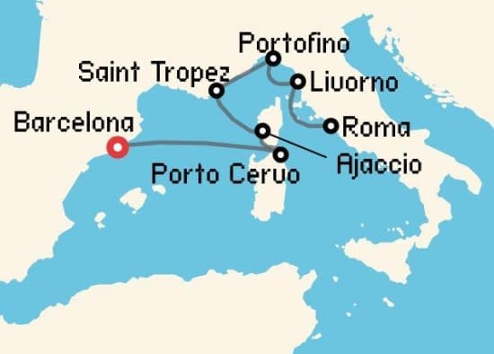 Itinerario del Crucero Mediterráneo desde Barcelona Explora Journeys