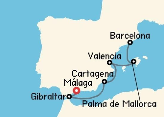 Itinerario del Crucero Mediterráneo desde Málaga Windstar Cruises