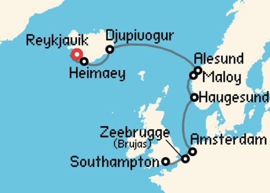 Itinerario del Crucero Islandia y Groenlandia desde Reykjavik Oceania Cruises