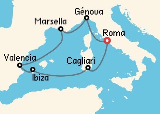 Itinerario del Crucero Mediterráneo desde Roma - Civitavecchia MSC Cruceros