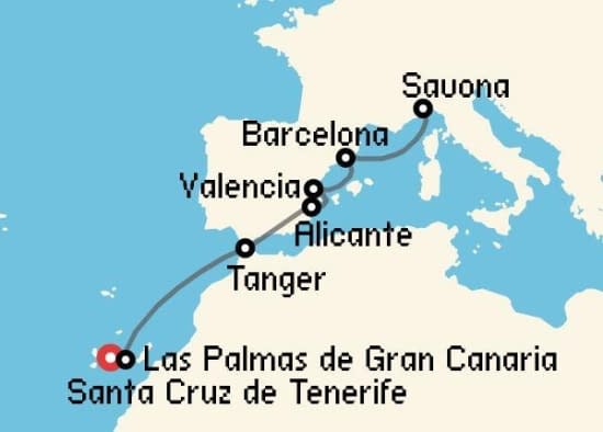 Itinerario del Crucero Islas Canarias desde Santa Cruz de Tenerife Costa Cruceros