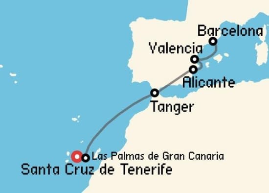 Itinerario del Crucero Islas Canarias desde Santa Cruz de Tenerife Costa Cruceros