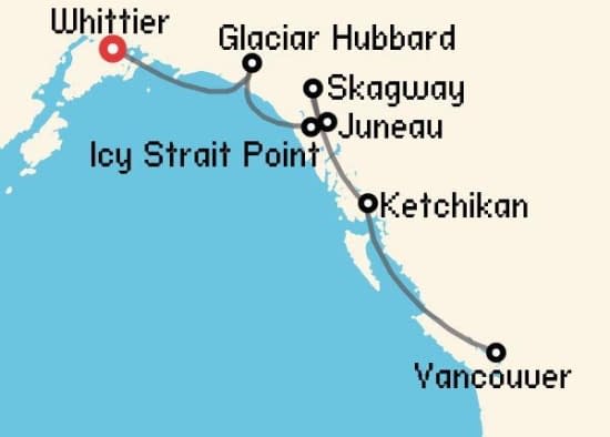 Itinerario del Crucero Alaska desde Whittier - Alaska Norwegian Cruise Line