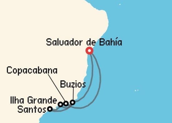 Itinerario del Crucero Sudamérica desde Salvador de Bahía MSC Cruceros