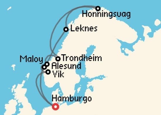 Itinerario del Crucero Fiordos Noruegos desde Hamburgo Costa Cruceros