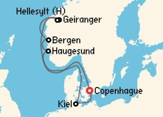 Itinerario del Crucero Fiordos Noruegos desde Copenhague Costa Cruceros