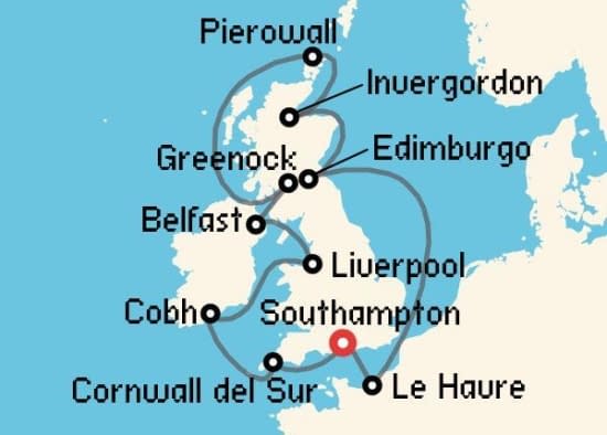 Itinerario del Crucero Báltico y Norte de Europa desde Southampton Princess Cruises