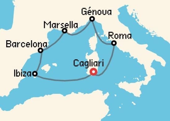 Itinerario del Crucero Mediterráneo desde Cagliari - Cerdeña MSC Cruceros