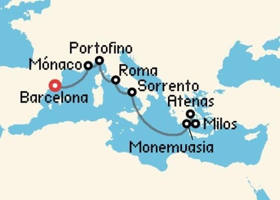 Itinerario del Crucero Mediterráneo desde Barcelona Explora Journeys
